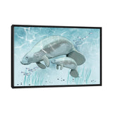 iCanvas "Mama and Baby Manatee" by Thomas Little Framed Canvas Print
