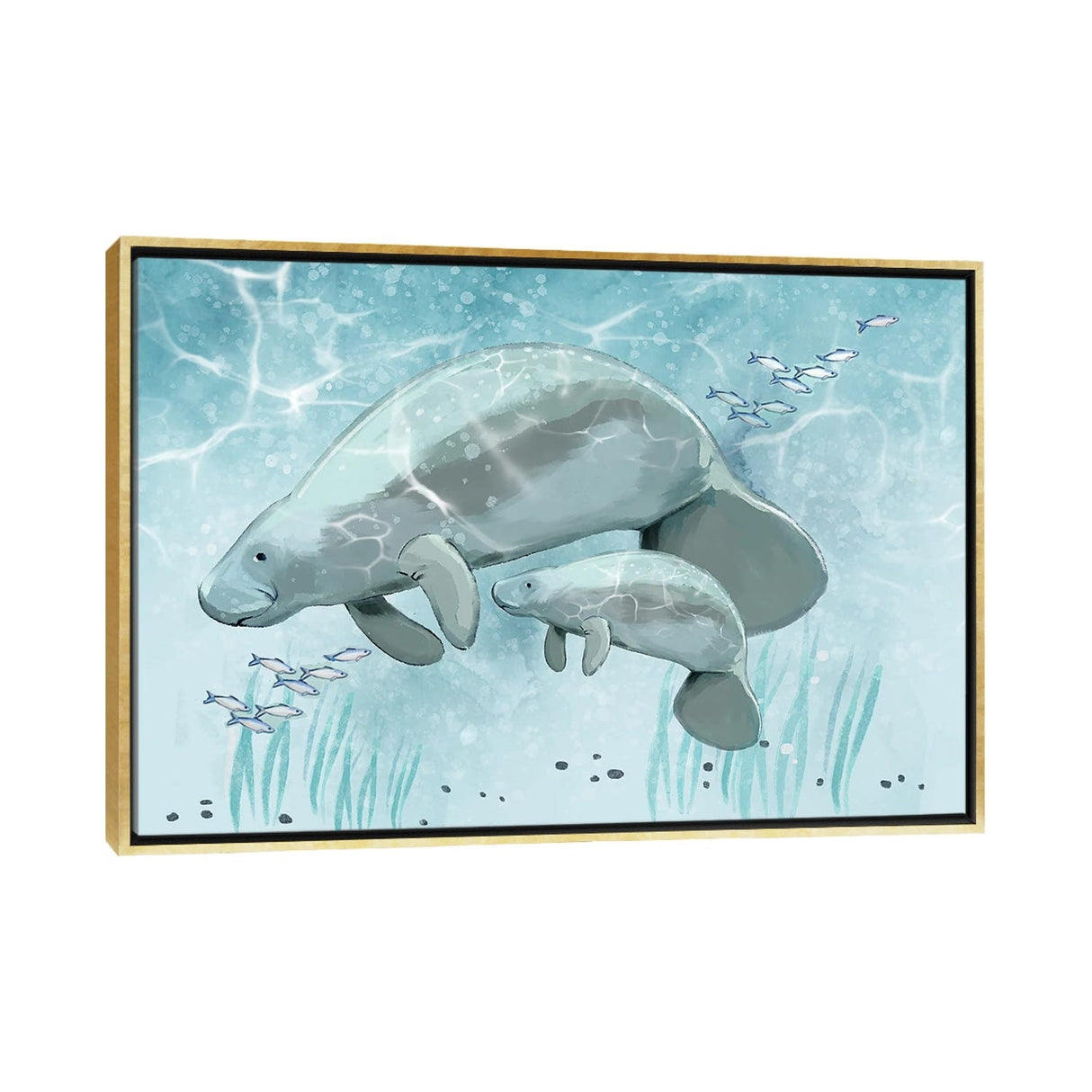 iCanvas "Mama and Baby Manatee" by Thomas Little Framed Canvas Print