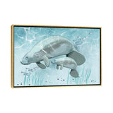 iCanvas "Mama and Baby Manatee" by Thomas Little Framed Canvas Print