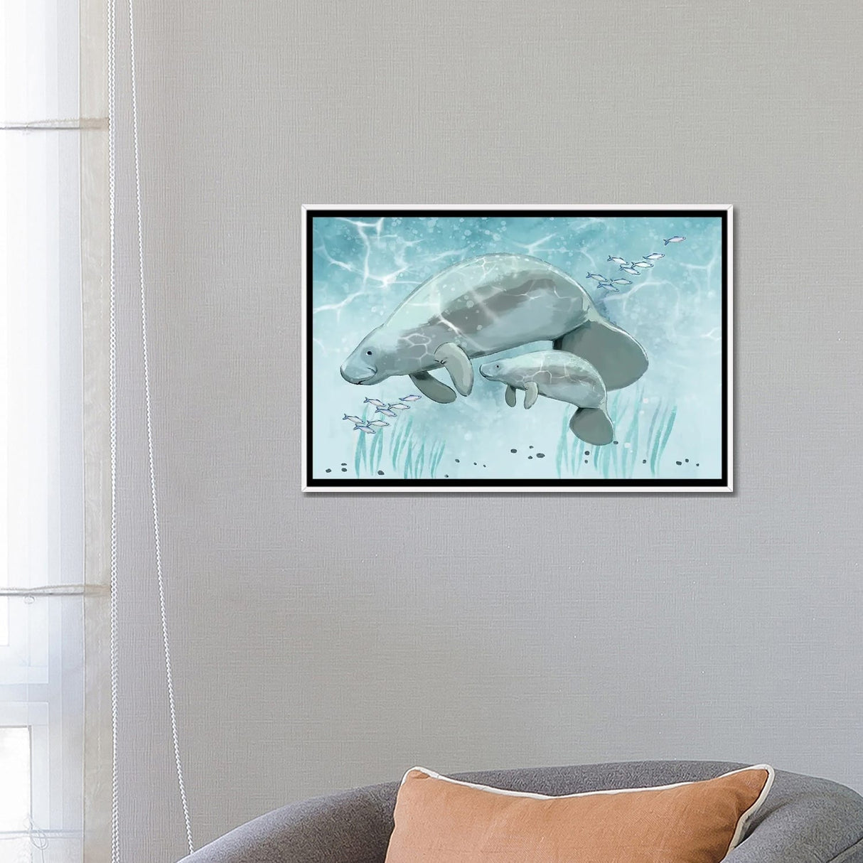iCanvas "Mama and Baby Manatee" by Thomas Little Framed Canvas Print