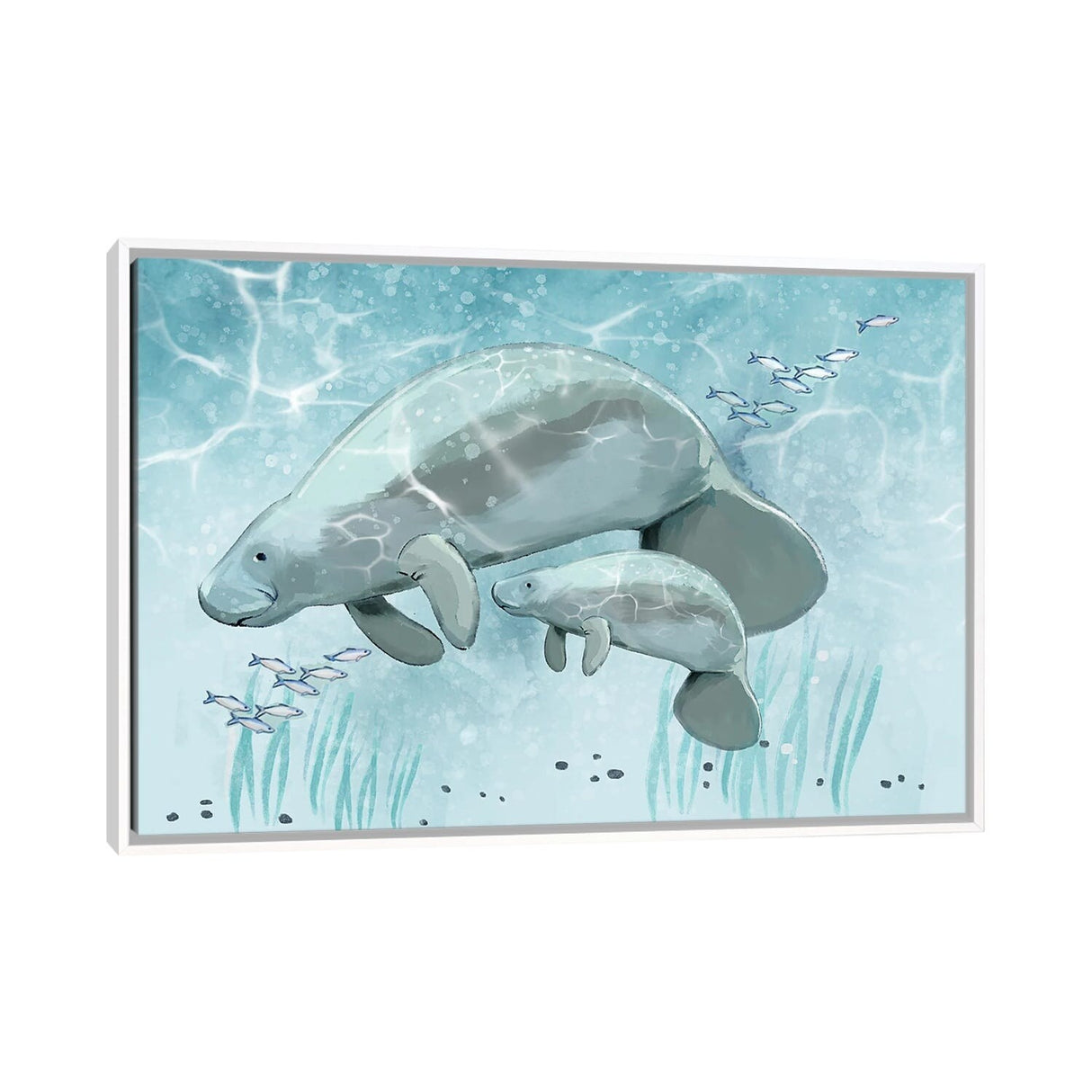 iCanvas "Mama and Baby Manatee" by Thomas Little Framed Canvas Print