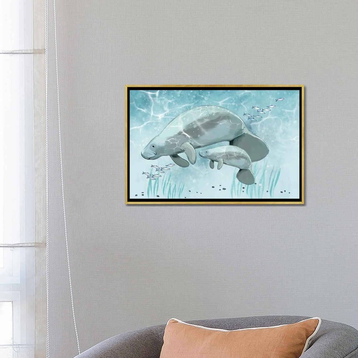 iCanvas "Mama and Baby Manatee" by Thomas Little Framed Canvas Print