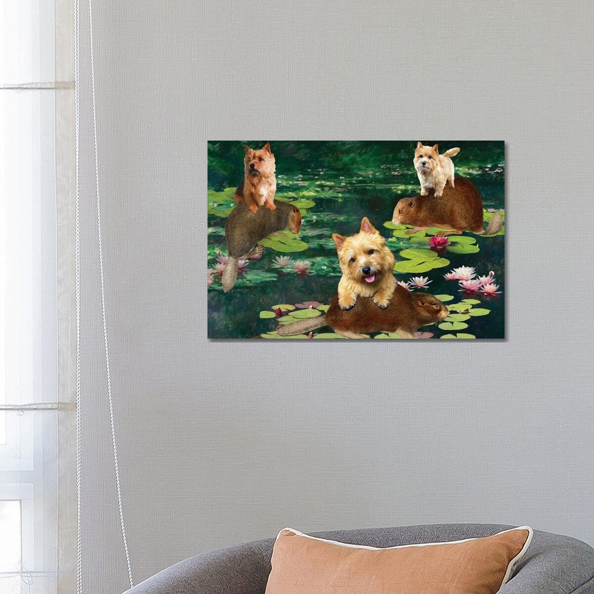 iCanvas "Norwich Terrier Claude Monet Waterlilies" by Nobility Dogs Canvas Print