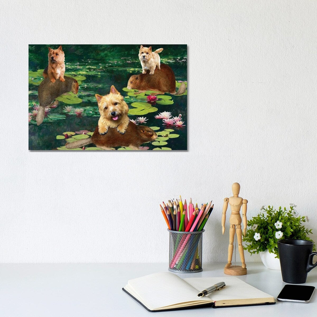 iCanvas "Norwich Terrier Claude Monet Waterlilies" by Nobility Dogs Canvas Print