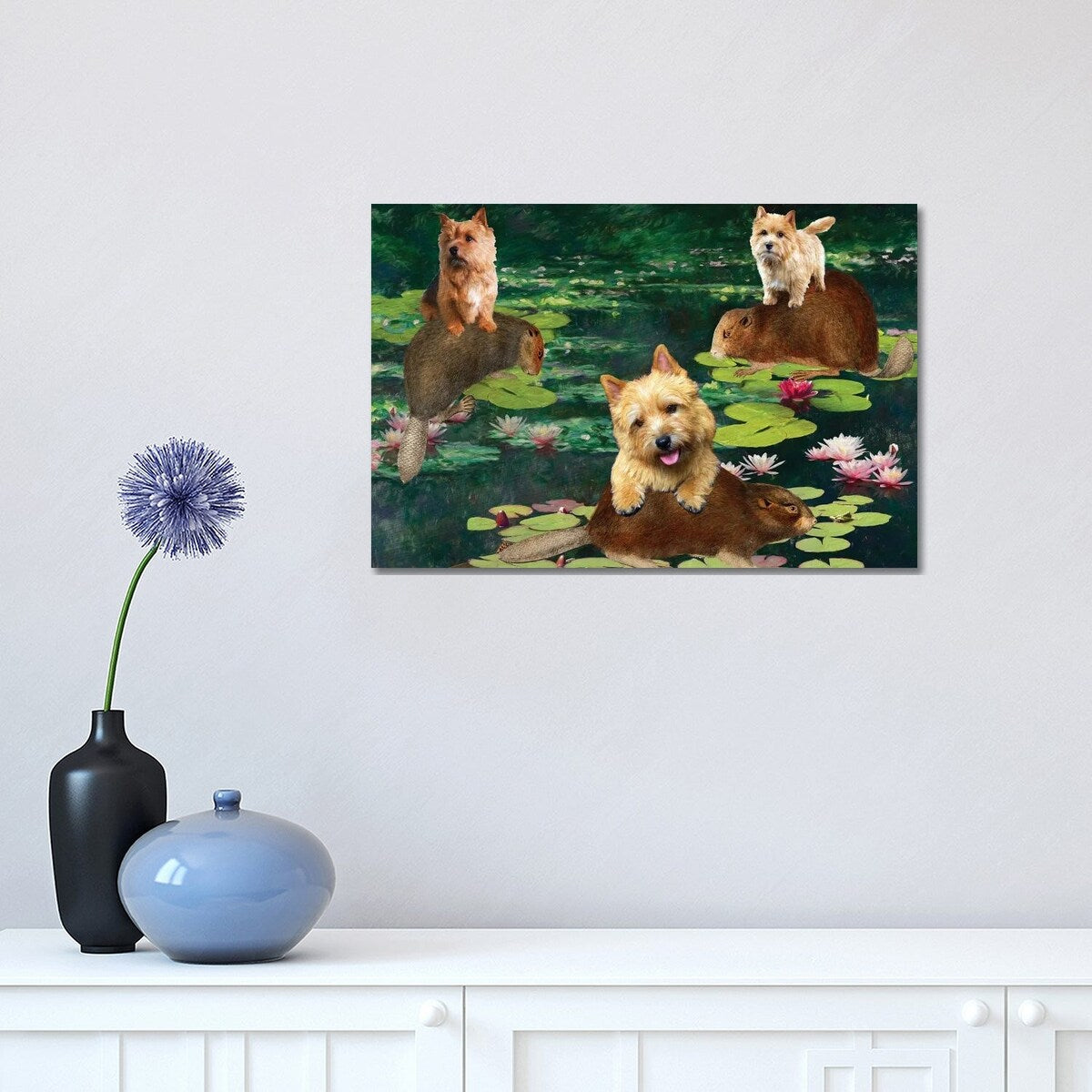iCanvas "Norwich Terrier Claude Monet Waterlilies" by Nobility Dogs Canvas Print