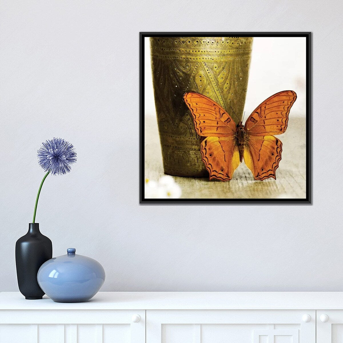 iCanvas "Orange Butterfly Against Copper Vase" by Tom Quartermaine Framed Canvas Print