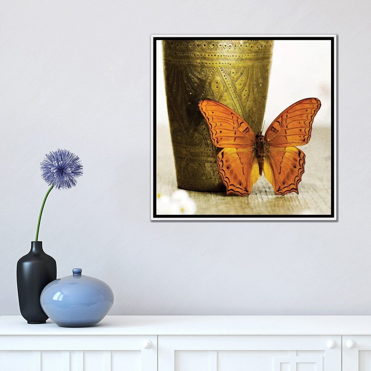 iCanvas "Orange Butterfly Against Copper Vase" by Tom Quartermaine Framed Canvas Print