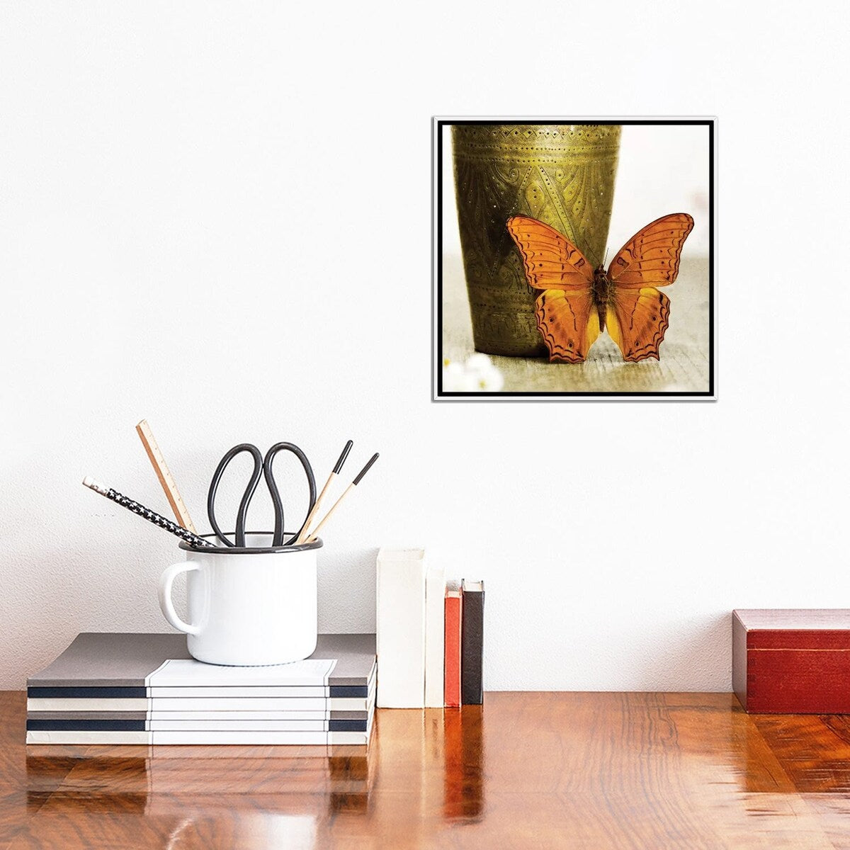 iCanvas "Orange Butterfly Against Copper Vase" by Tom Quartermaine Framed Canvas Print