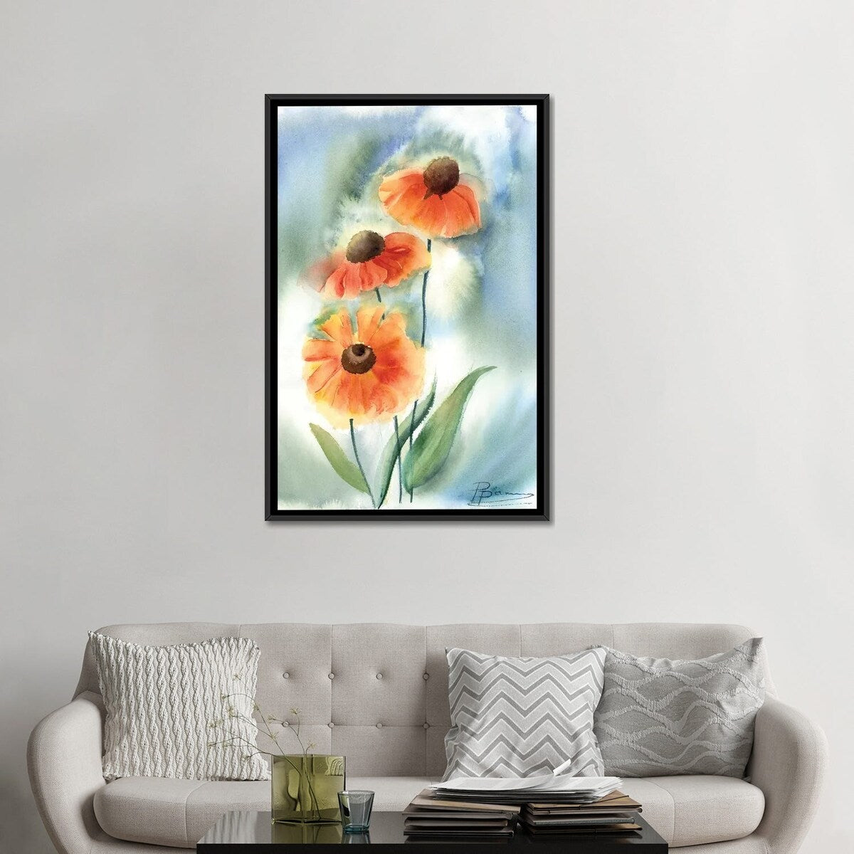 iCanvas "Orange Flowers" by Olga Shefranov Framed Canvas Print