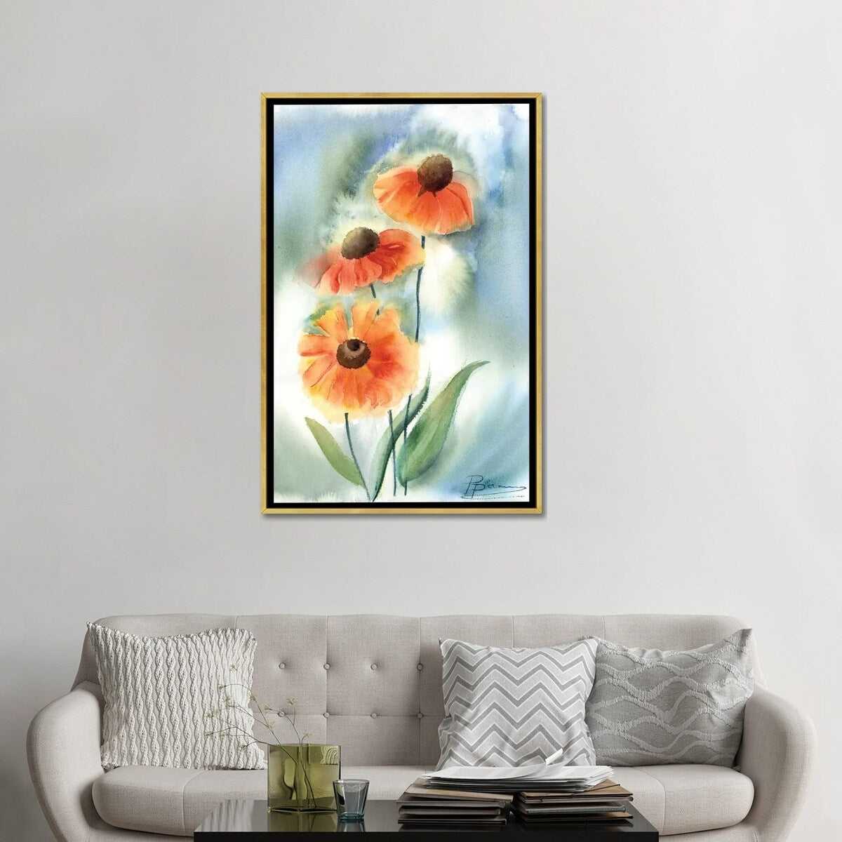 iCanvas "Orange Flowers" by Olga Shefranov Framed Canvas Print