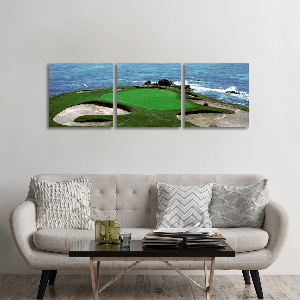iCanvas "Pebble Beach Golf Course 8th Green Carmel CA" by Panoramic Images 3-Piece Canvas Wall Art Set