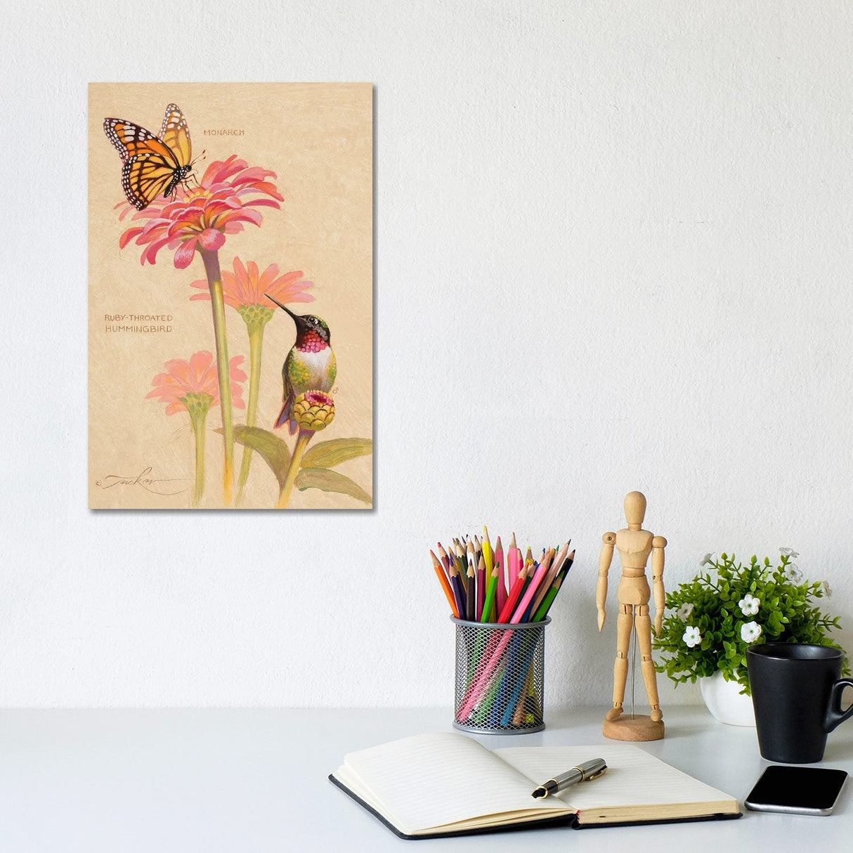 iCanvas "Ruby-Throated Hummingbird & Monarch" by Ezra Tucker Canvas Print