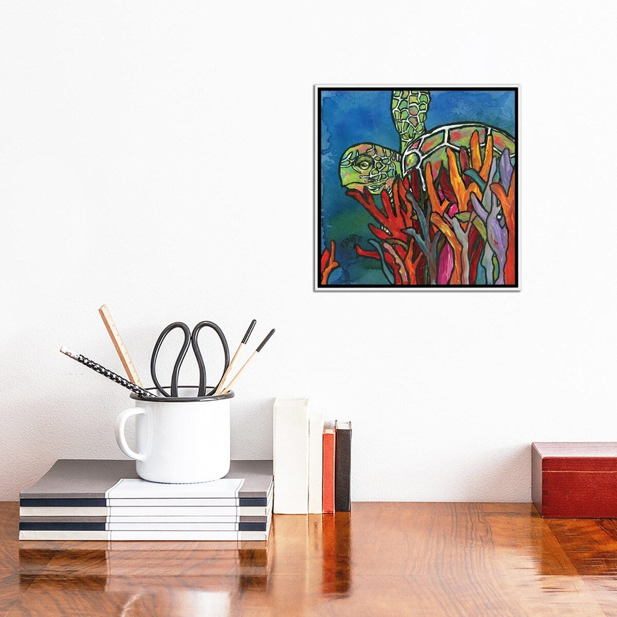 iCanvas "Sea Turtle" by Connie Beattie Framed Canvas Print