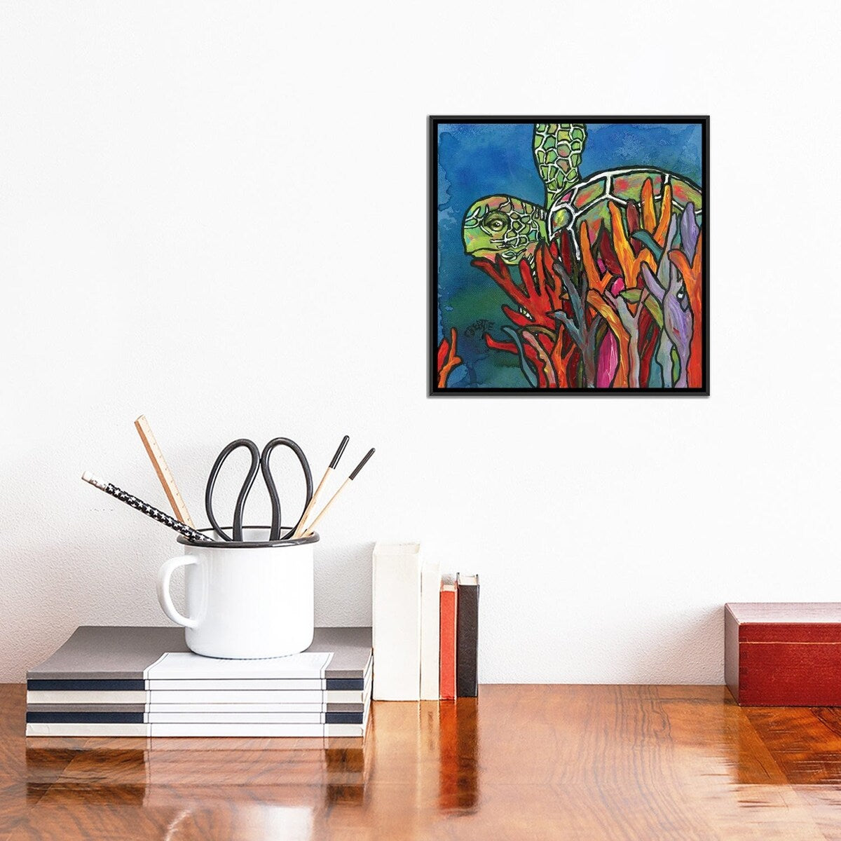 iCanvas "Sea Turtle" by Connie Beattie Framed Canvas Print