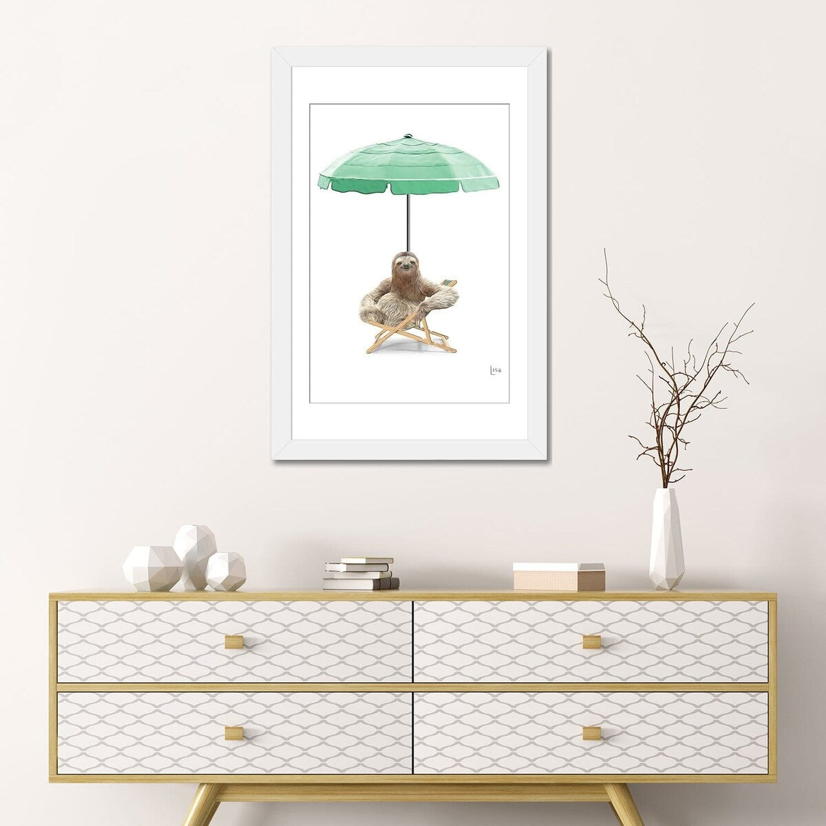 iCanvas "Sloth At The Beach On Deck Chair And Umbrella" by Printable Lisa's Pets