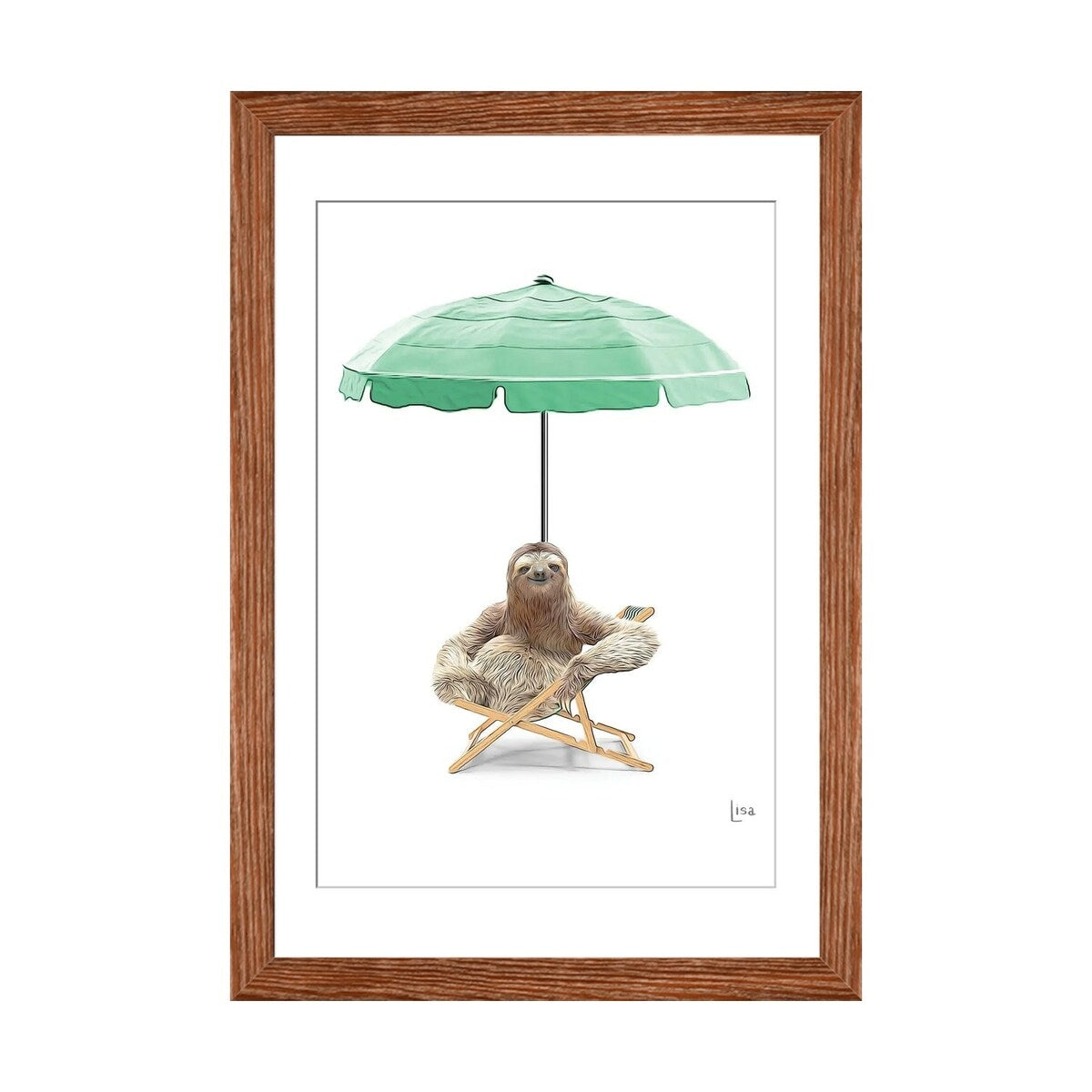 iCanvas "Sloth At The Beach On Deck Chair And Umbrella" by Printable Lisa's Pets
