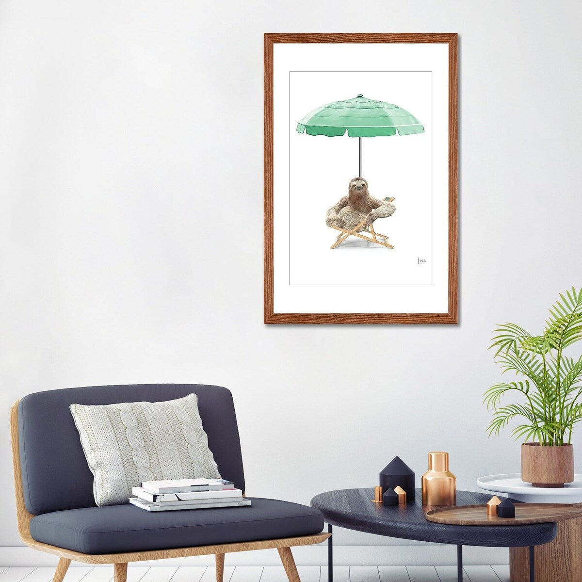 iCanvas "Sloth At The Beach On Deck Chair And Umbrella" by Printable Lisa's Pets