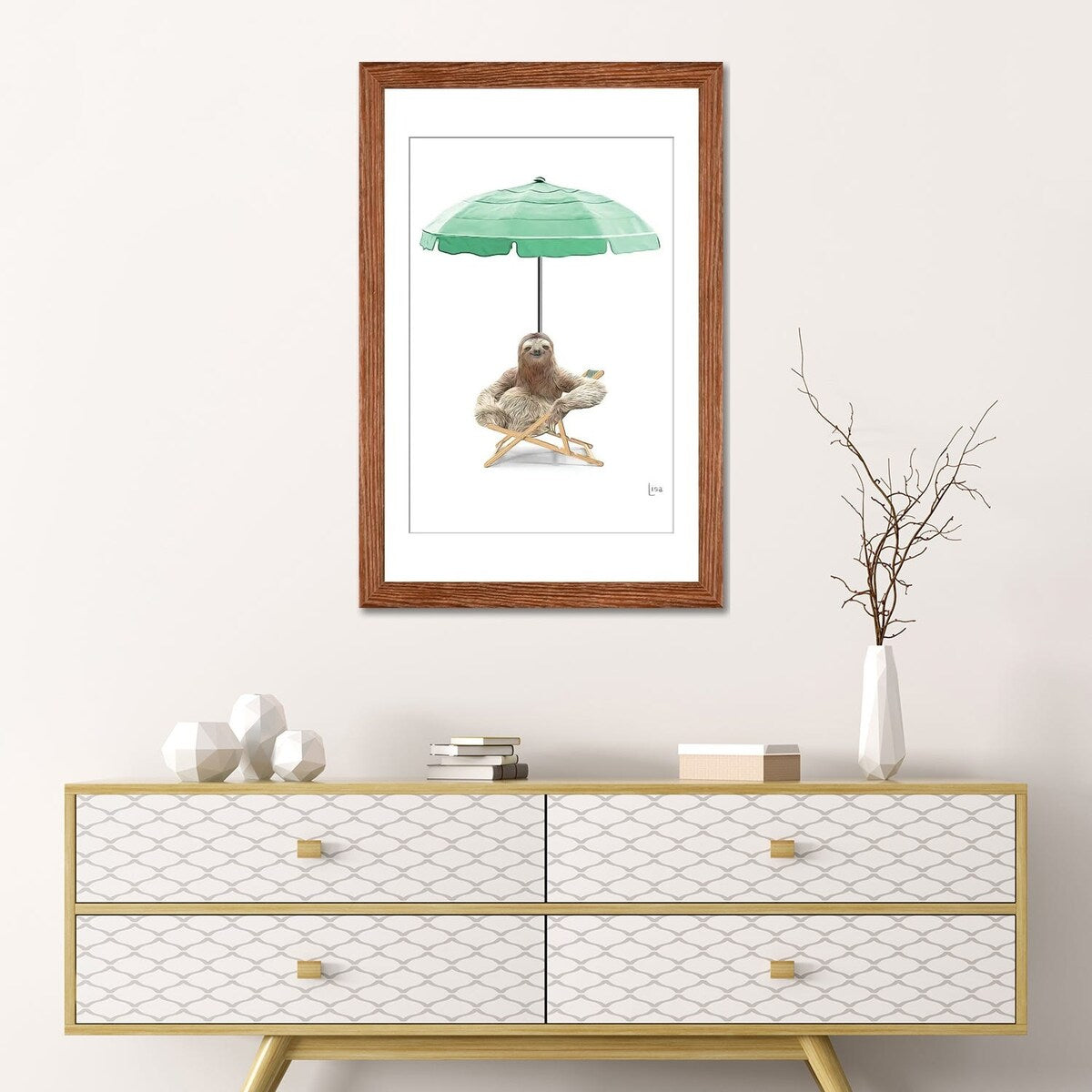 iCanvas "Sloth At The Beach On Deck Chair And Umbrella" by Printable Lisa's Pets