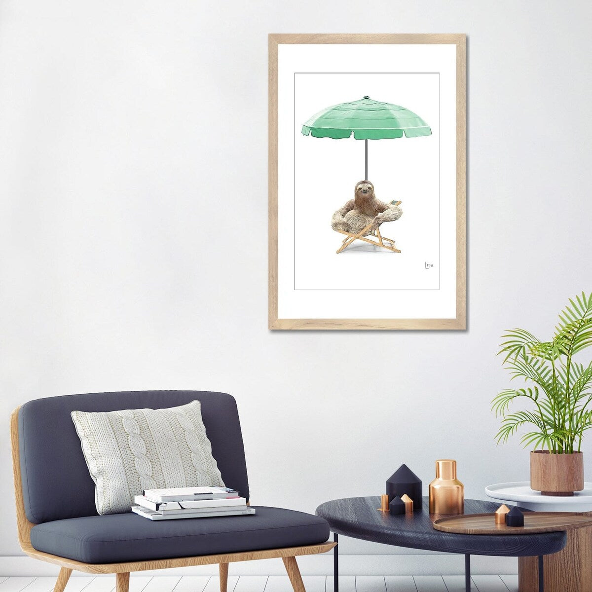 iCanvas "Sloth At The Beach On Deck Chair And Umbrella" by Printable Lisa's Pets