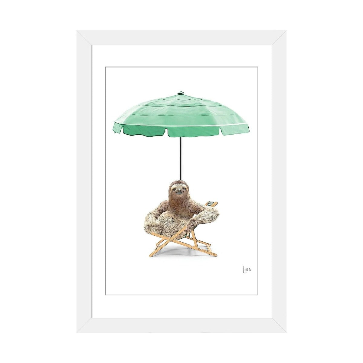 iCanvas "Sloth At The Beach On Deck Chair And Umbrella" by Printable Lisa's Pets