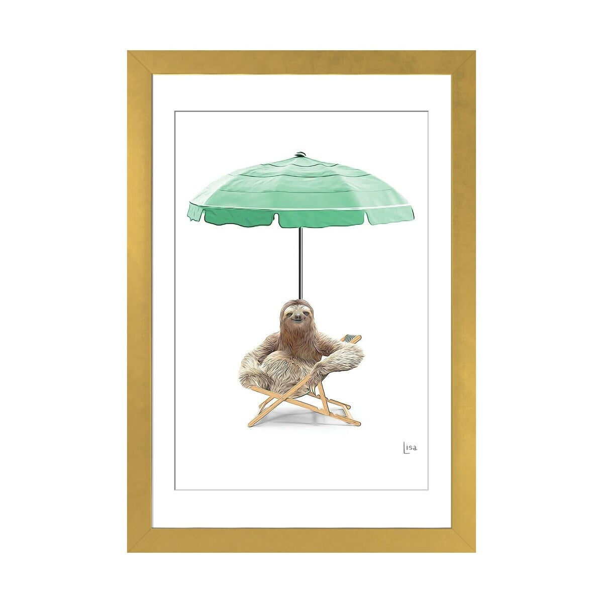 iCanvas "Sloth At The Beach On Deck Chair And Umbrella" by Printable Lisa's Pets