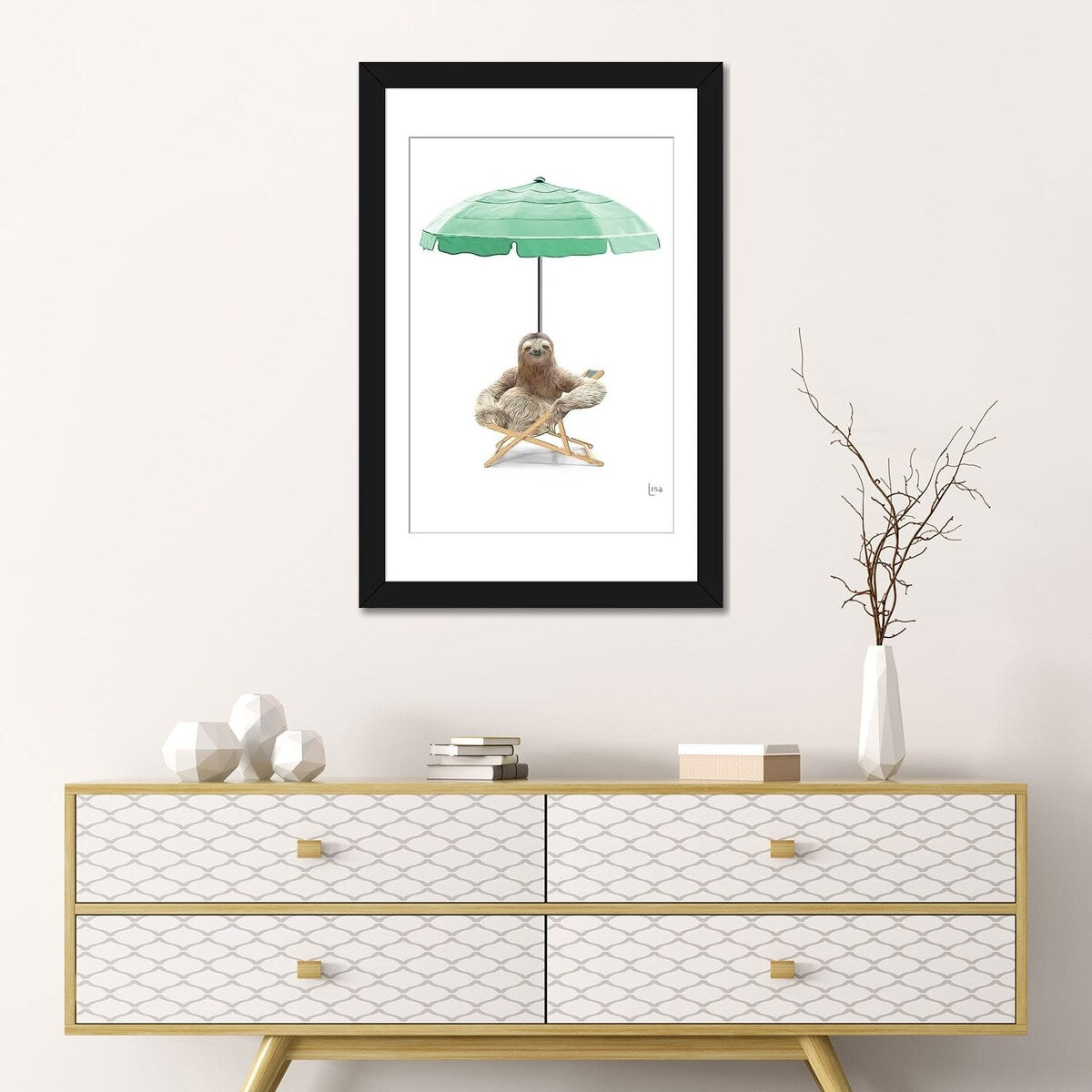 iCanvas "Sloth At The Beach On Deck Chair And Umbrella" by Printable Lisa's Pets