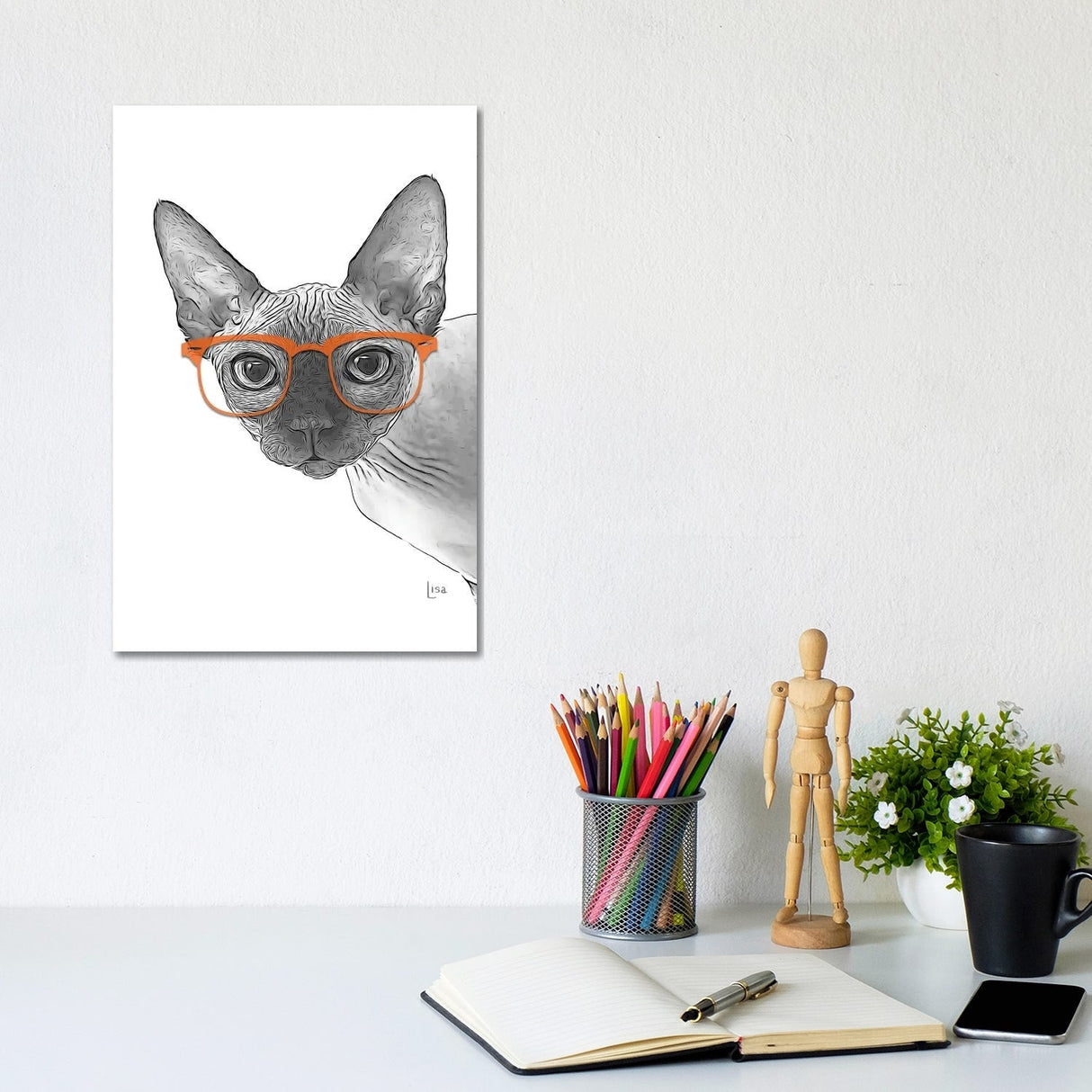 iCanvas "Sphynxcat With Orange Glasses" by Printable Lisa's Pets Canvas Print