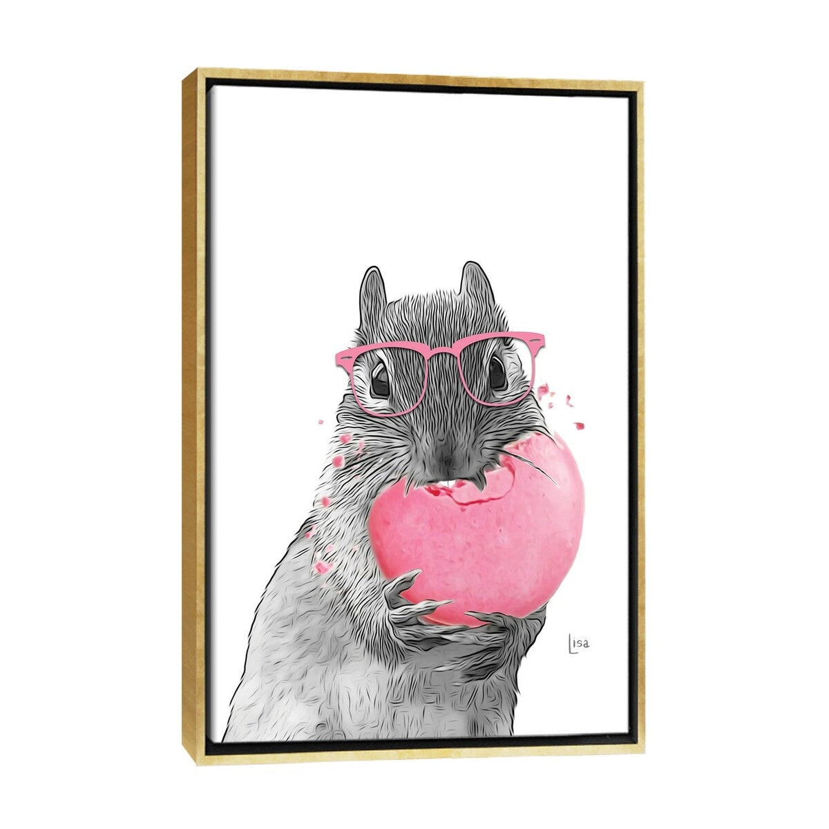 iCanvas "Squirrel With Pink Glasses And Pink Macaron" by Printable Lisa's Pets Framed Canvas Print
