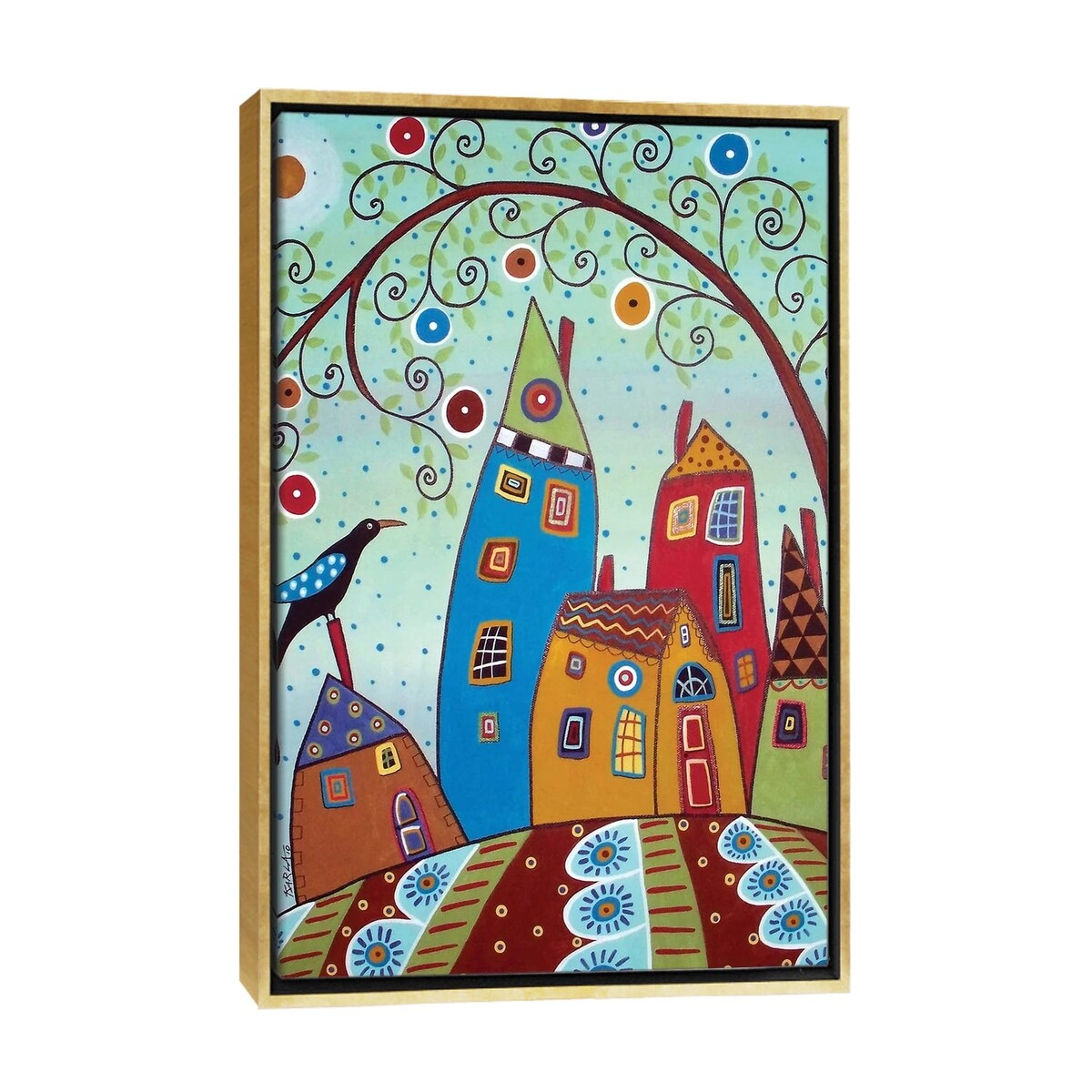 iCanvas "Swirl Tree Bird & Houses" by Karla Gerard Framed