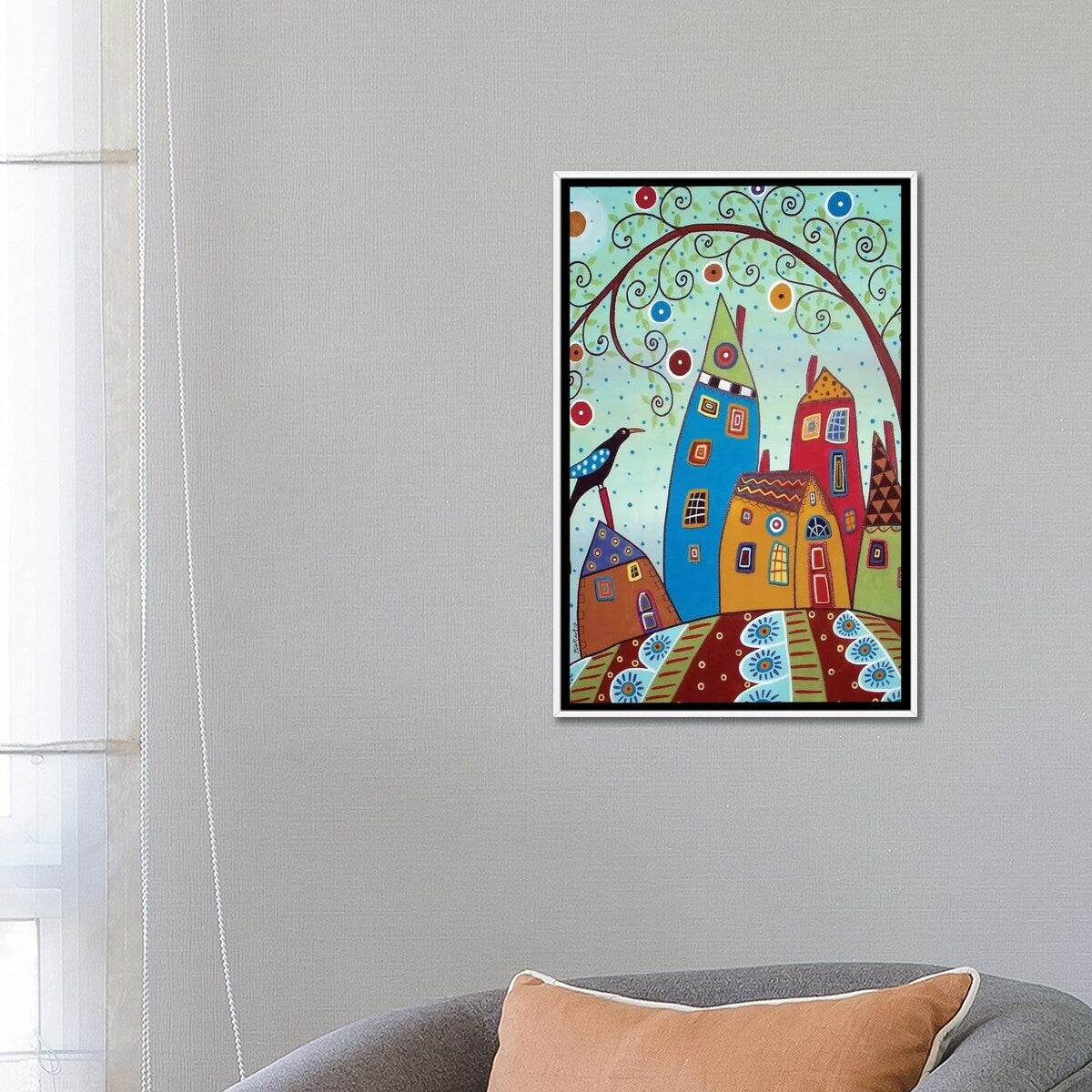 iCanvas "Swirl Tree Bird & Houses" by Karla Gerard Framed