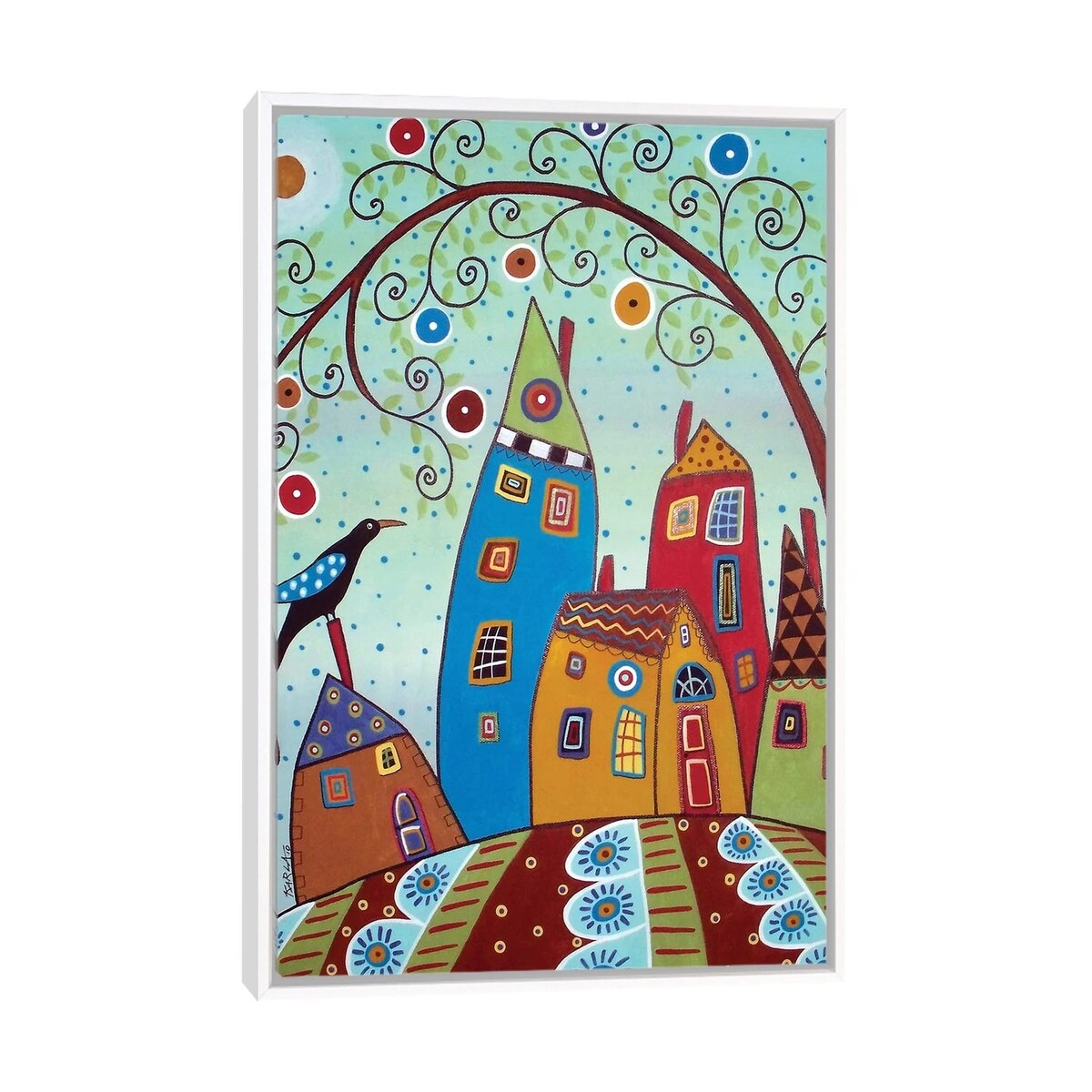 iCanvas "Swirl Tree Bird & Houses" by Karla Gerard Framed