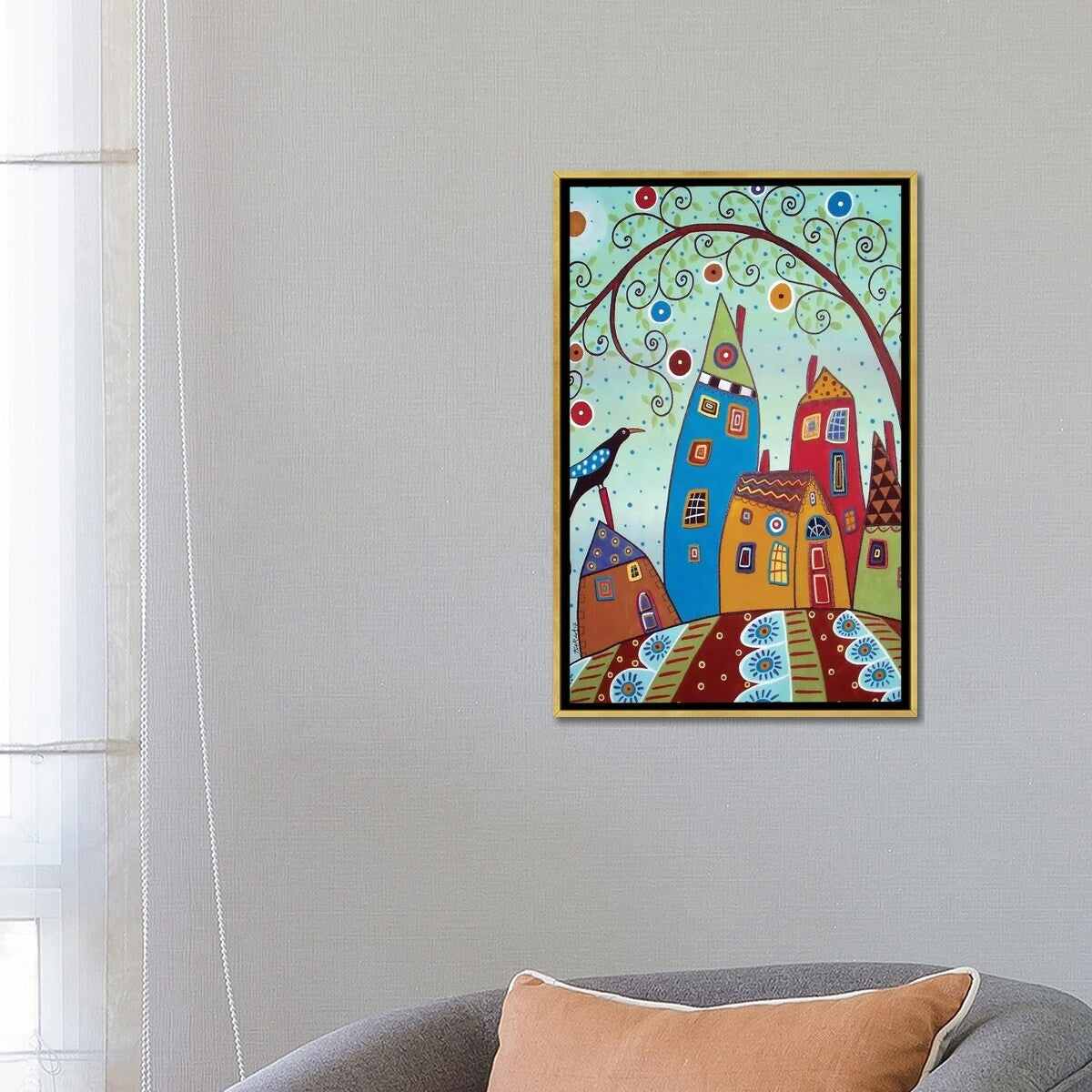 iCanvas "Swirl Tree Bird & Houses" by Karla Gerard Framed