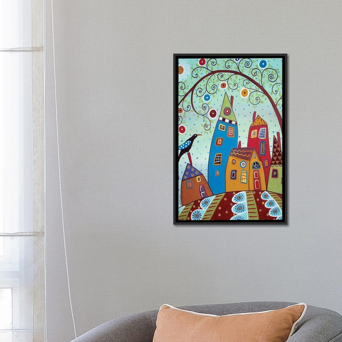 iCanvas "Swirl Tree Bird & Houses" by Karla Gerard Framed