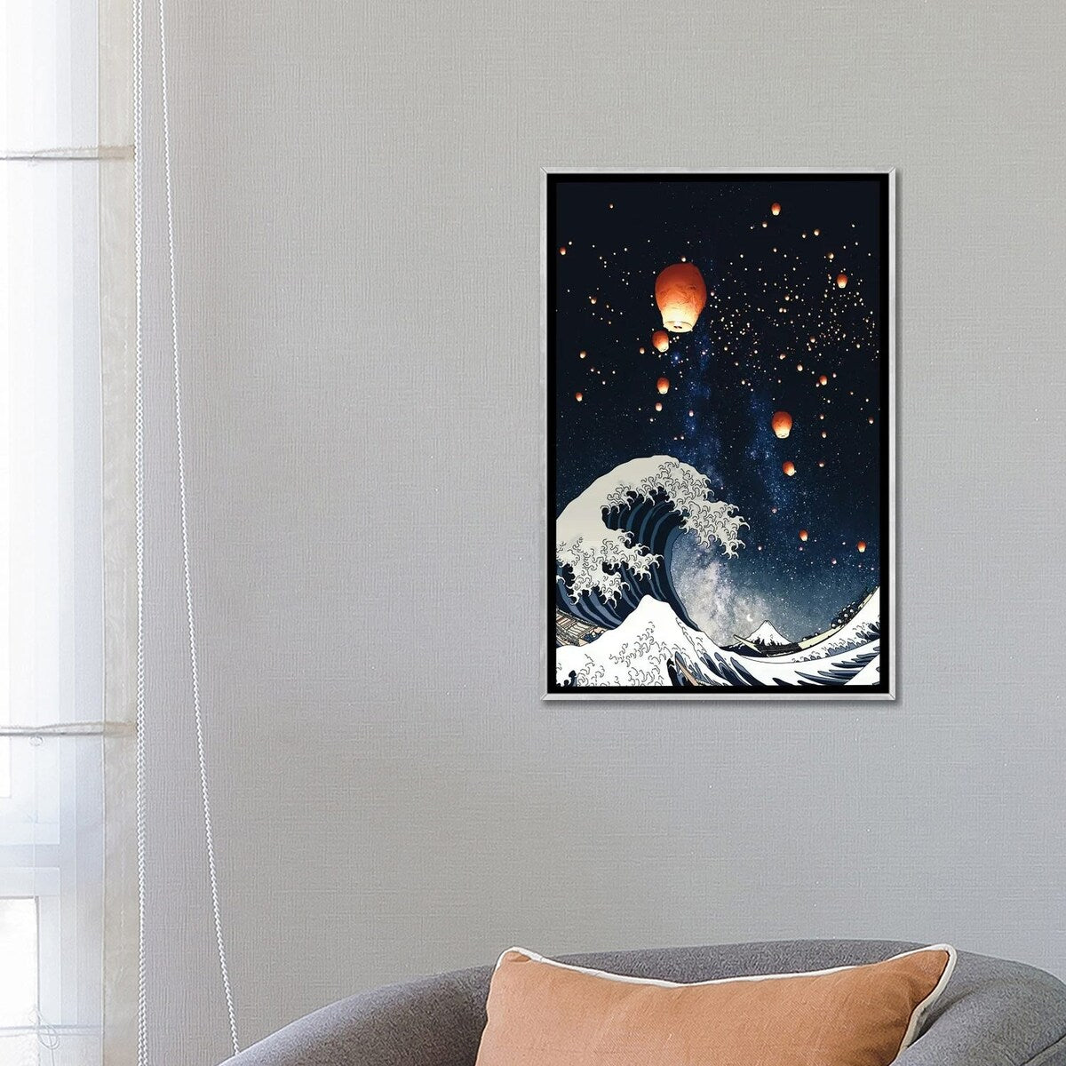 iCanvas "The Big Wave And Japanese Lanterns In Night Sky" by GEN Z Framed