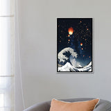 iCanvas "The Big Wave And Japanese Lanterns In Night Sky" by GEN Z Framed