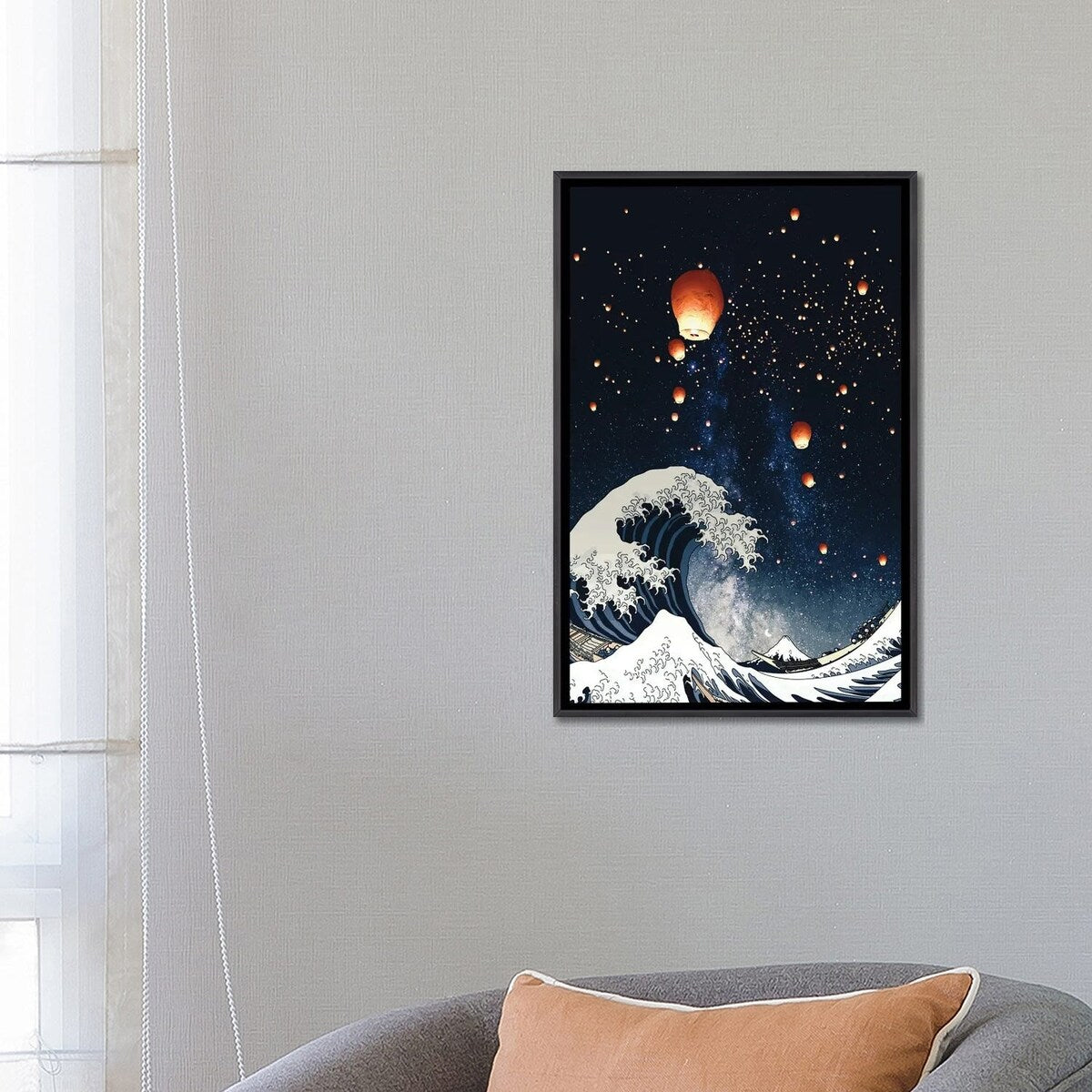 iCanvas "The Big Wave And Japanese Lanterns In Night Sky" by GEN Z Framed