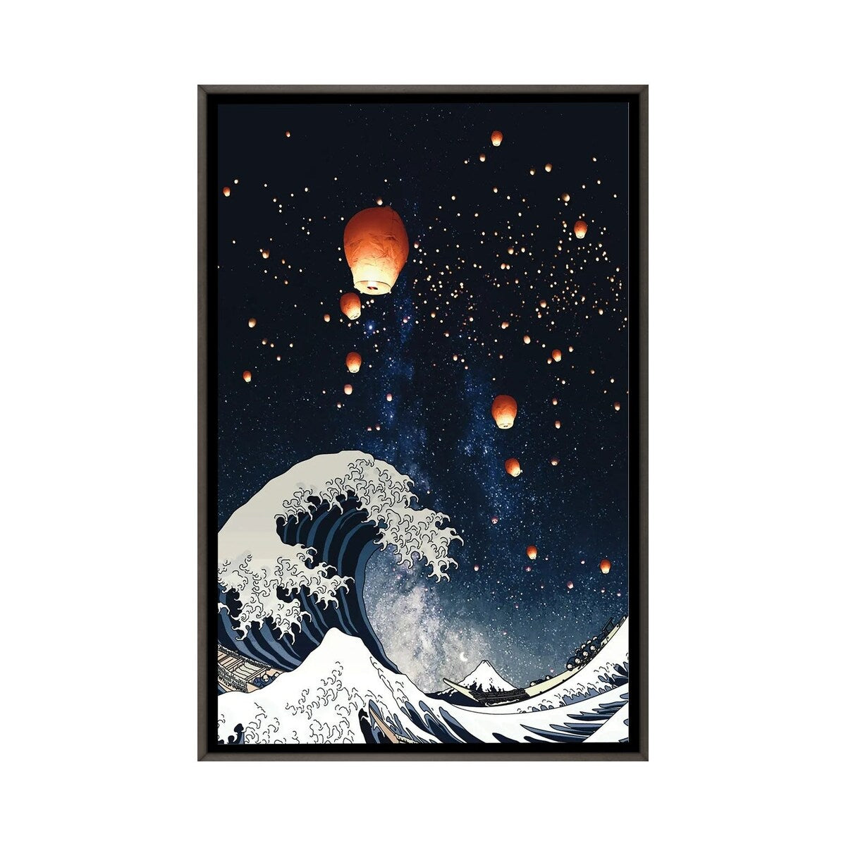 iCanvas "The Big Wave And Japanese Lanterns In Night Sky" by GEN Z Framed