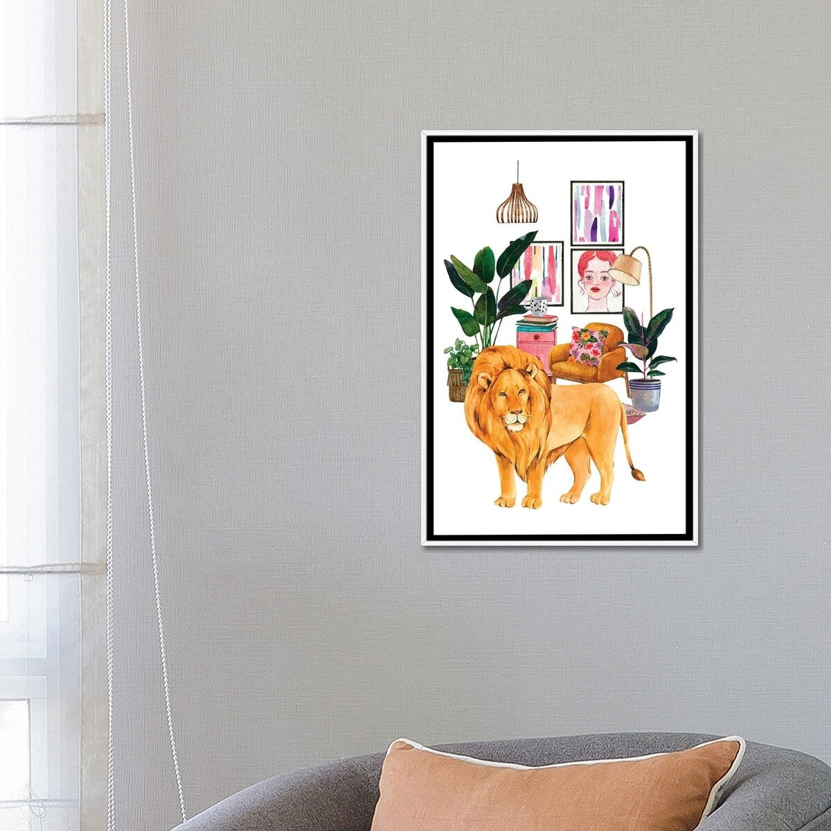 iCanvas "Watercolor Lion Urban Jungles Series" by Jania Sharipzhanova Framed