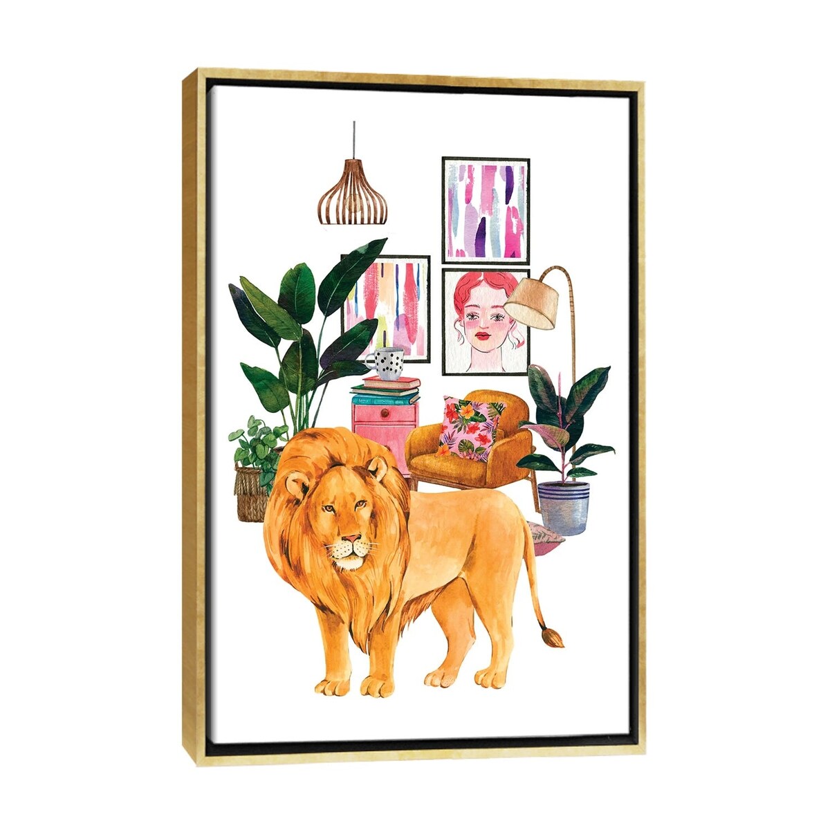 iCanvas "Watercolor Lion Urban Jungles Series" by Jania Sharipzhanova Framed