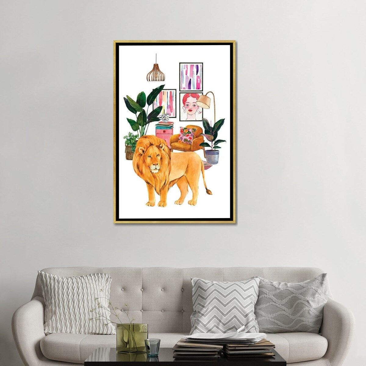 iCanvas "Watercolor Lion Urban Jungles Series" by Jania Sharipzhanova Framed