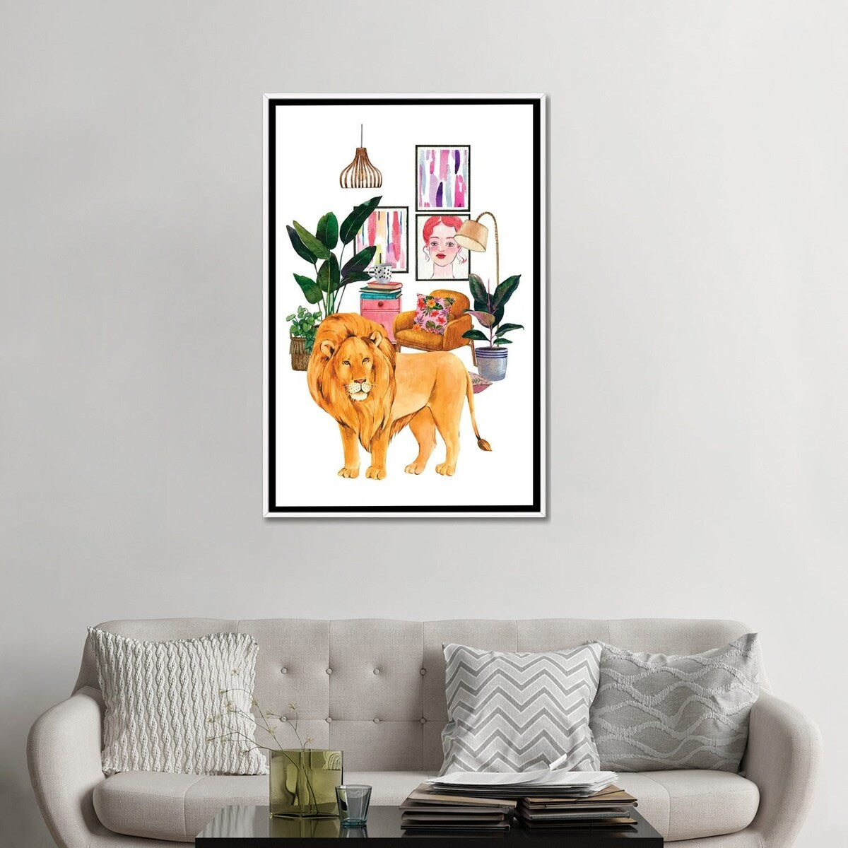 iCanvas "Watercolor Lion Urban Jungles Series" by Jania Sharipzhanova Framed