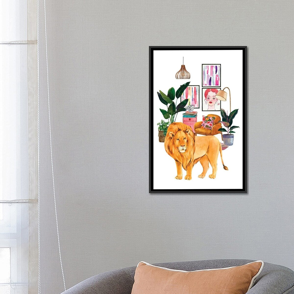 iCanvas "Watercolor Lion Urban Jungles Series" by Jania Sharipzhanova Framed