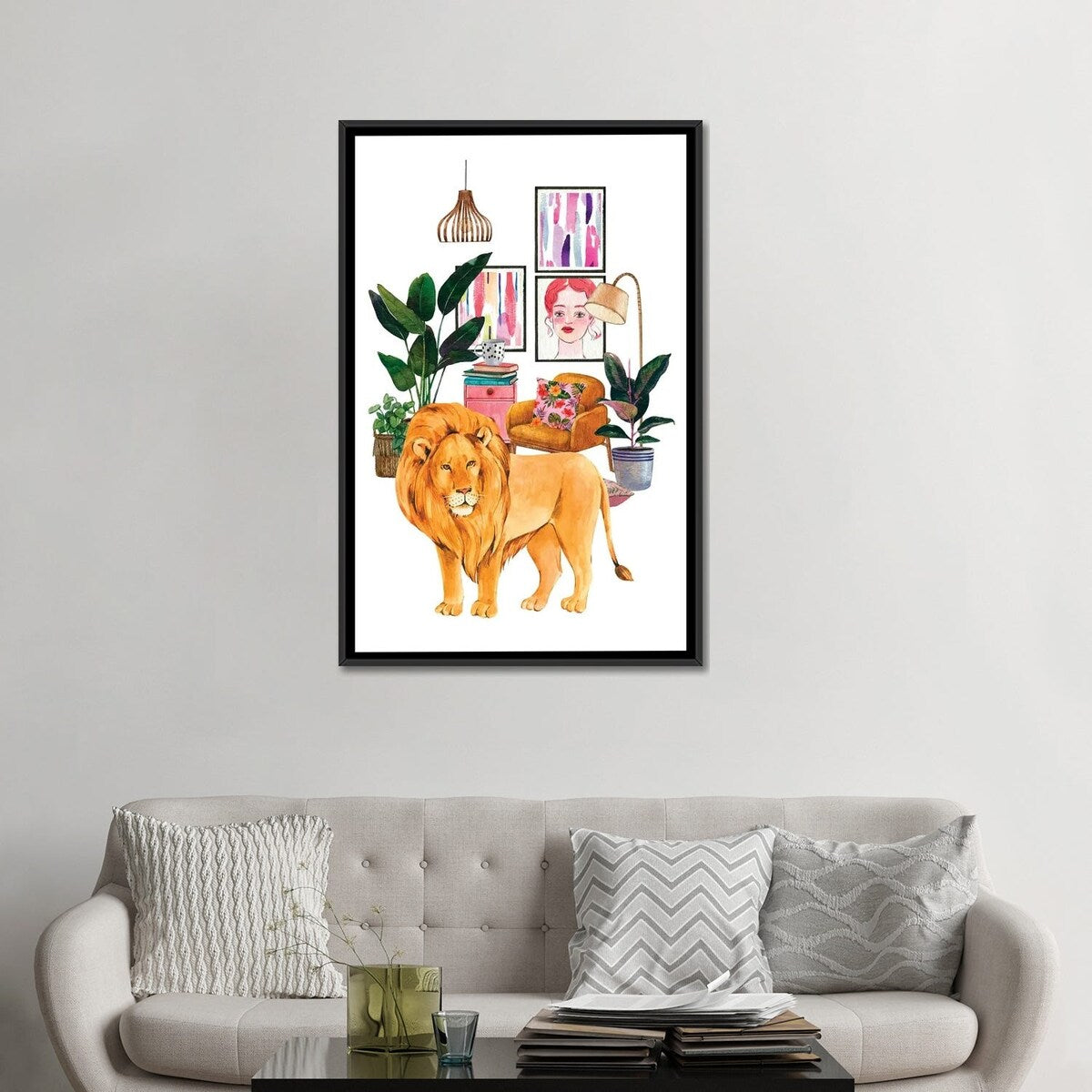 iCanvas "Watercolor Lion Urban Jungles Series" by Jania Sharipzhanova Framed