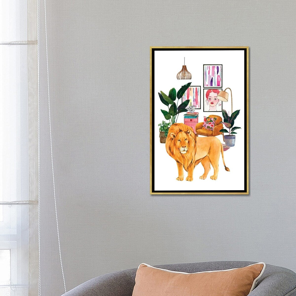 iCanvas "Watercolor Lion Urban Jungles Series" by Jania Sharipzhanova Framed