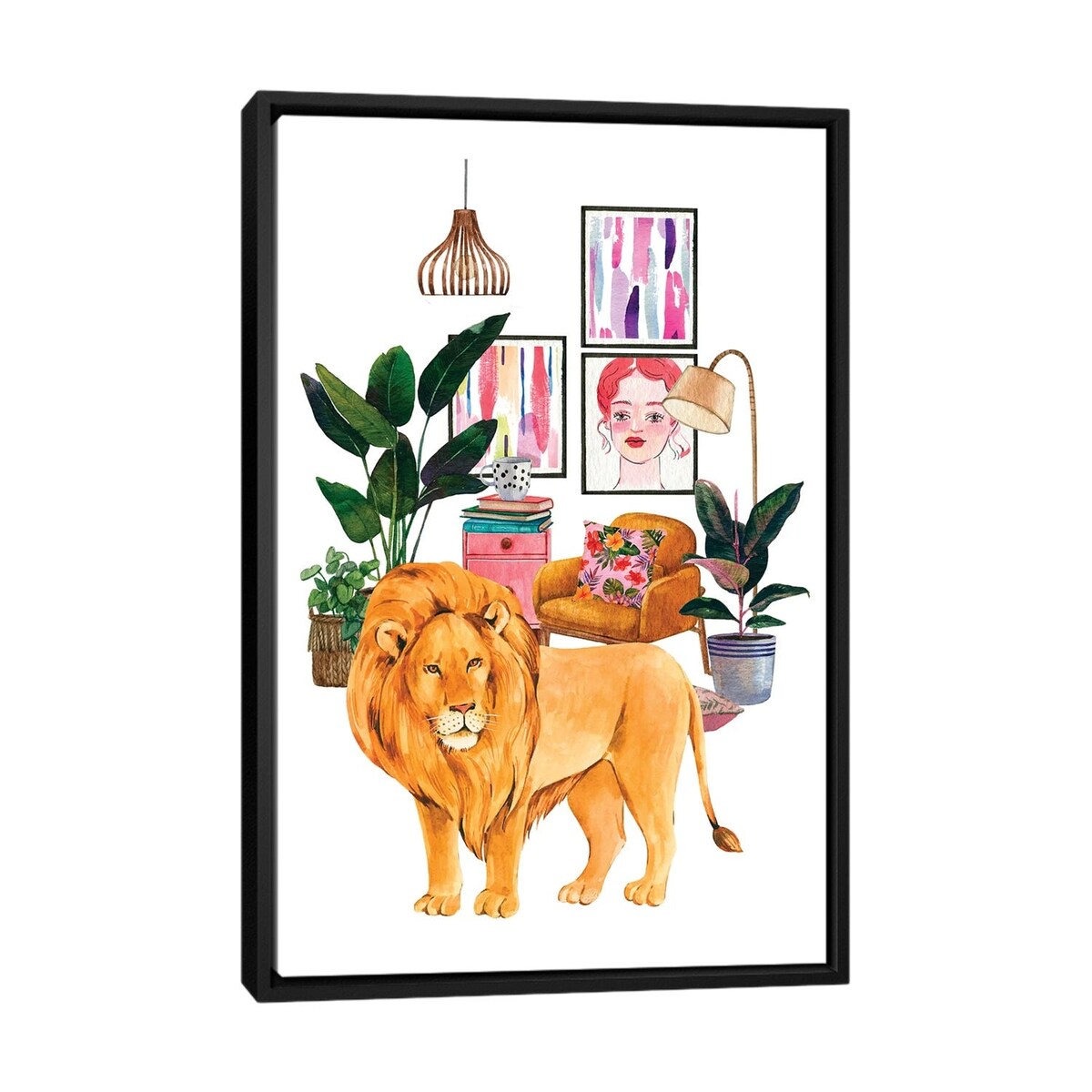 iCanvas "Watercolor Lion Urban Jungles Series" by Jania Sharipzhanova Framed
