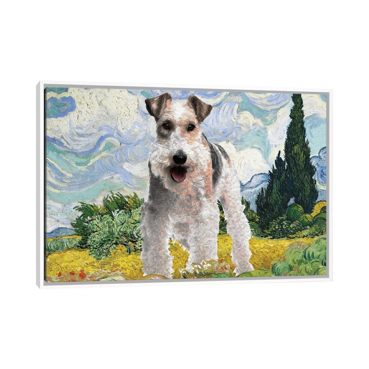 iCanvas "Wire F0x Terrier Wheat Field With Cypresses" by Nobility Dogs Framed Canvas Print