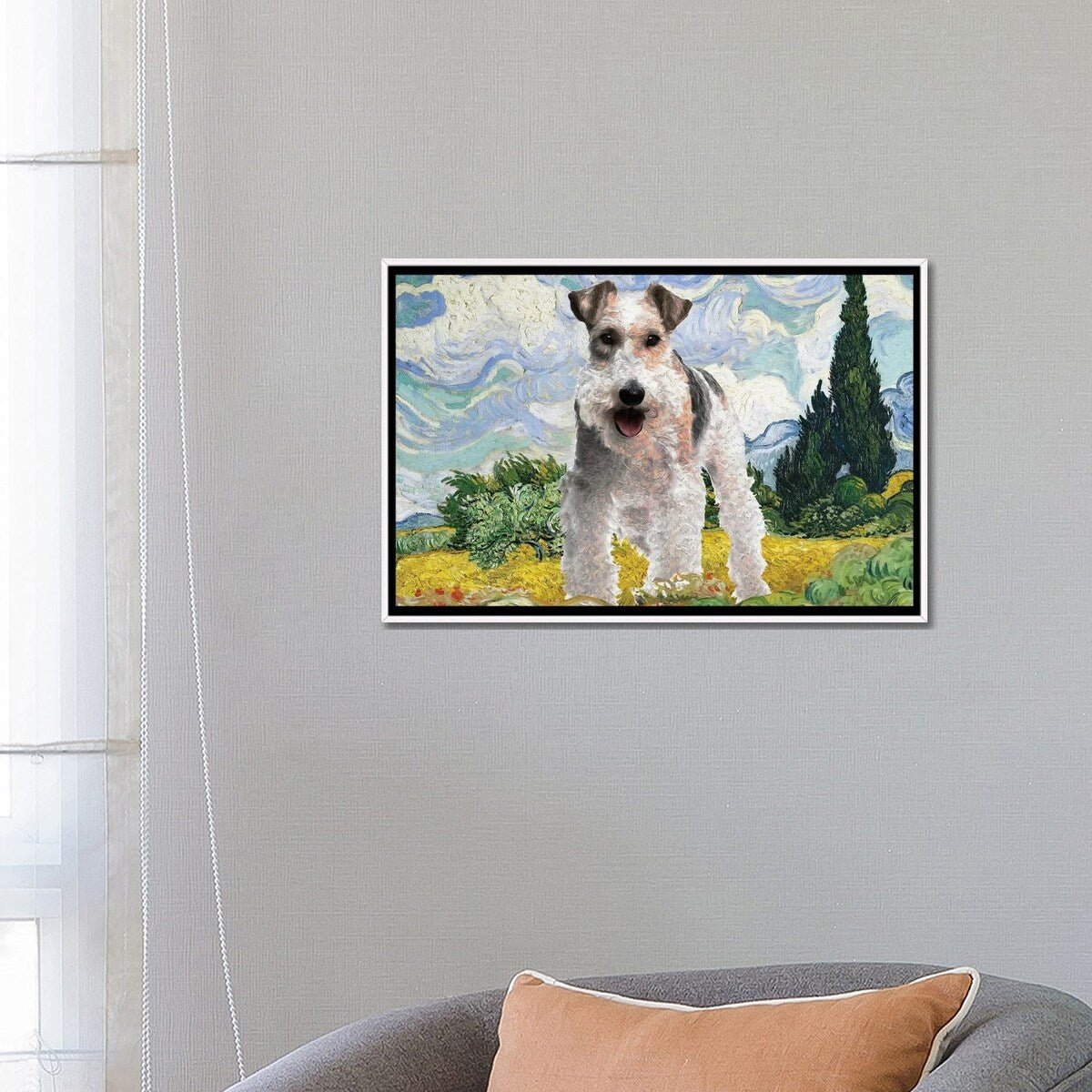 iCanvas "Wire F0x Terrier Wheat Field With Cypresses" by Nobility Dogs Framed Canvas Print