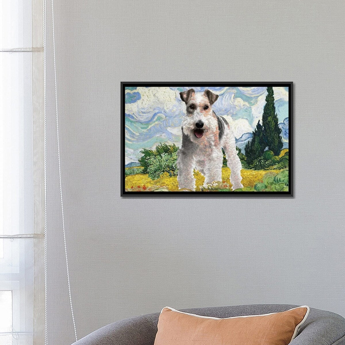 iCanvas "Wire F0x Terrier Wheat Field With Cypresses" by Nobility Dogs Framed Canvas Print