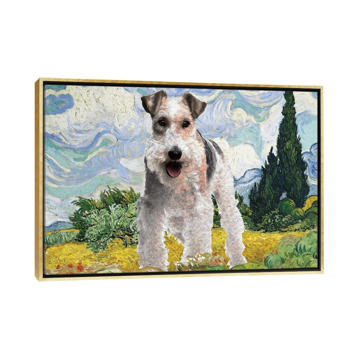 iCanvas "Wire F0x Terrier Wheat Field With Cypresses" by Nobility Dogs Framed Canvas Print