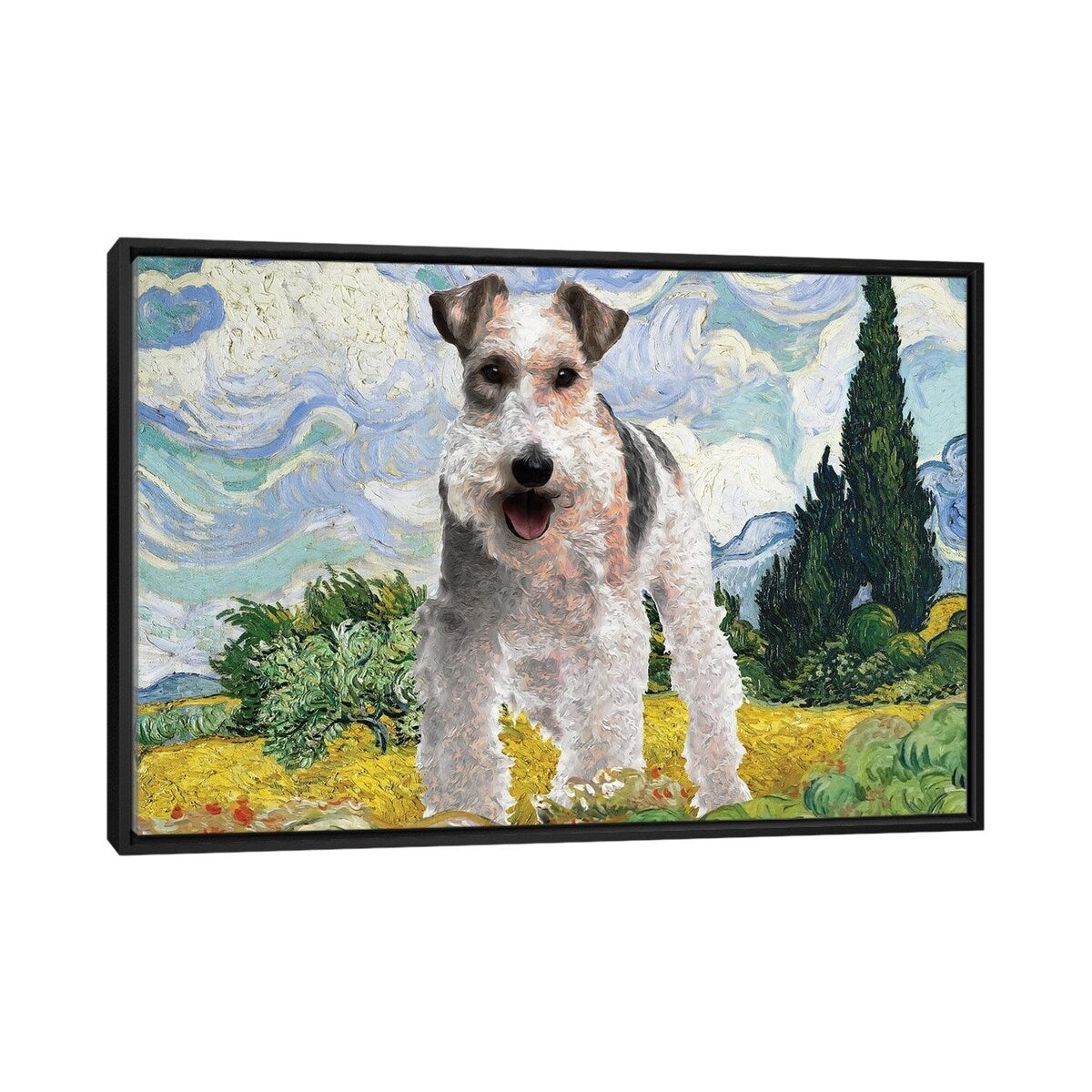 iCanvas "Wire F0x Terrier Wheat Field With Cypresses" by Nobility Dogs Framed Canvas Print
